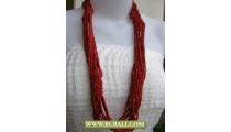 Red Coral Beads Necklaces Long Braided